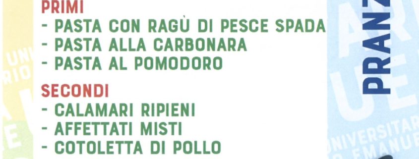 Menù V. Emanuele per venerdi 1 nov e sabato 2 nov 2019